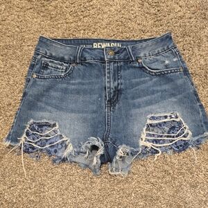 Blue Lace Jean Shorts